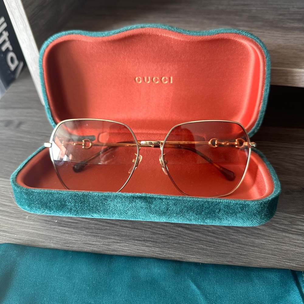 Gucci sunglasses, gold and tortoiseshell frame, 56, gradient brown frame
